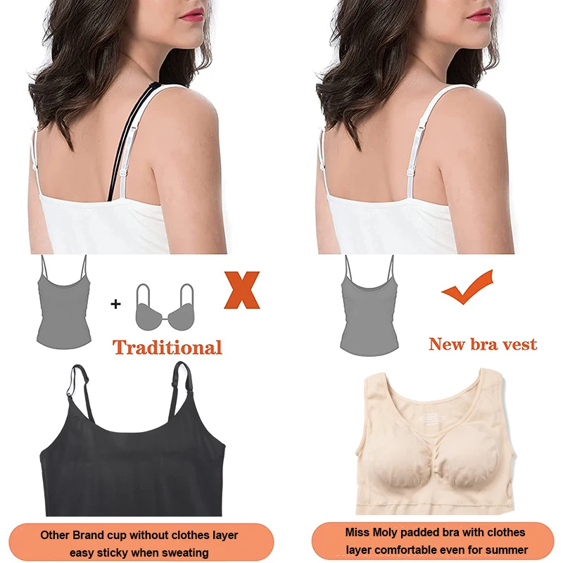 Tank Tops for Women with Built in Bra Shelf Bra Casual Wide Strap Basic Camisole Sleeveless Top Shaper with Removable Bra