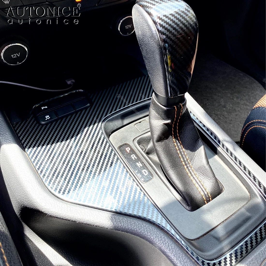 Carbon Fiber Color Stainless Button Gear Panel Cover Trim Fit for Ford Ranger 2015 2016 2017 2018 2019 2020 LHD Low version