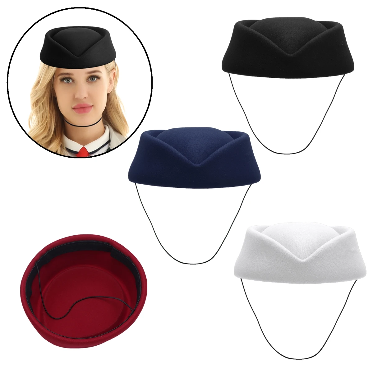 Women Girls Stewardess Air Hostesses Pillbox Hat Millinery Teardrop Fascinator Base Cap for Roleplay Cosplay Costume Accessories