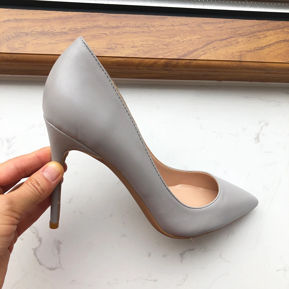 Tikicup Solid Grey Matte Women Pointy Toe 8-12cm High Heel Shoes Office Ladies Elegant Fashion Comfortable Stiletto Pumps Gray