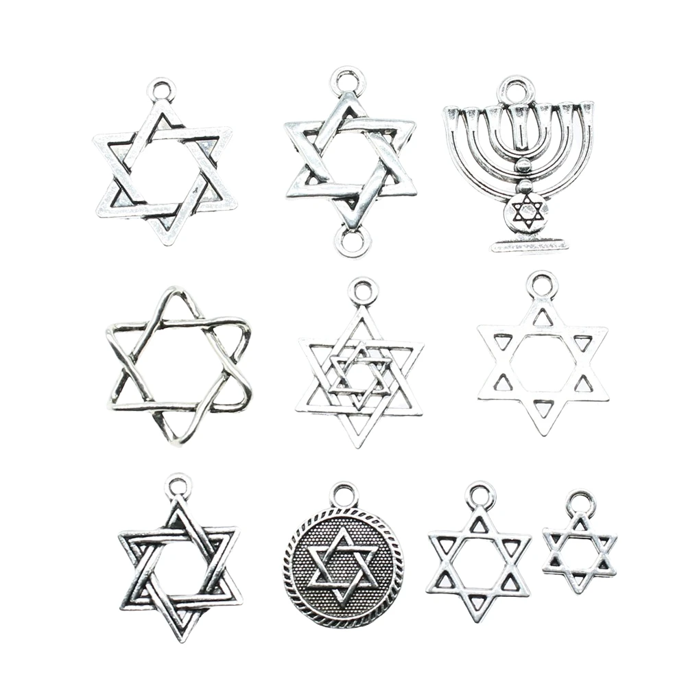 20pcs Star Of David Pendant Charms Antique Silver Color Star Of David Charms Jewelry DIY Star Of David Charms For Bracelet