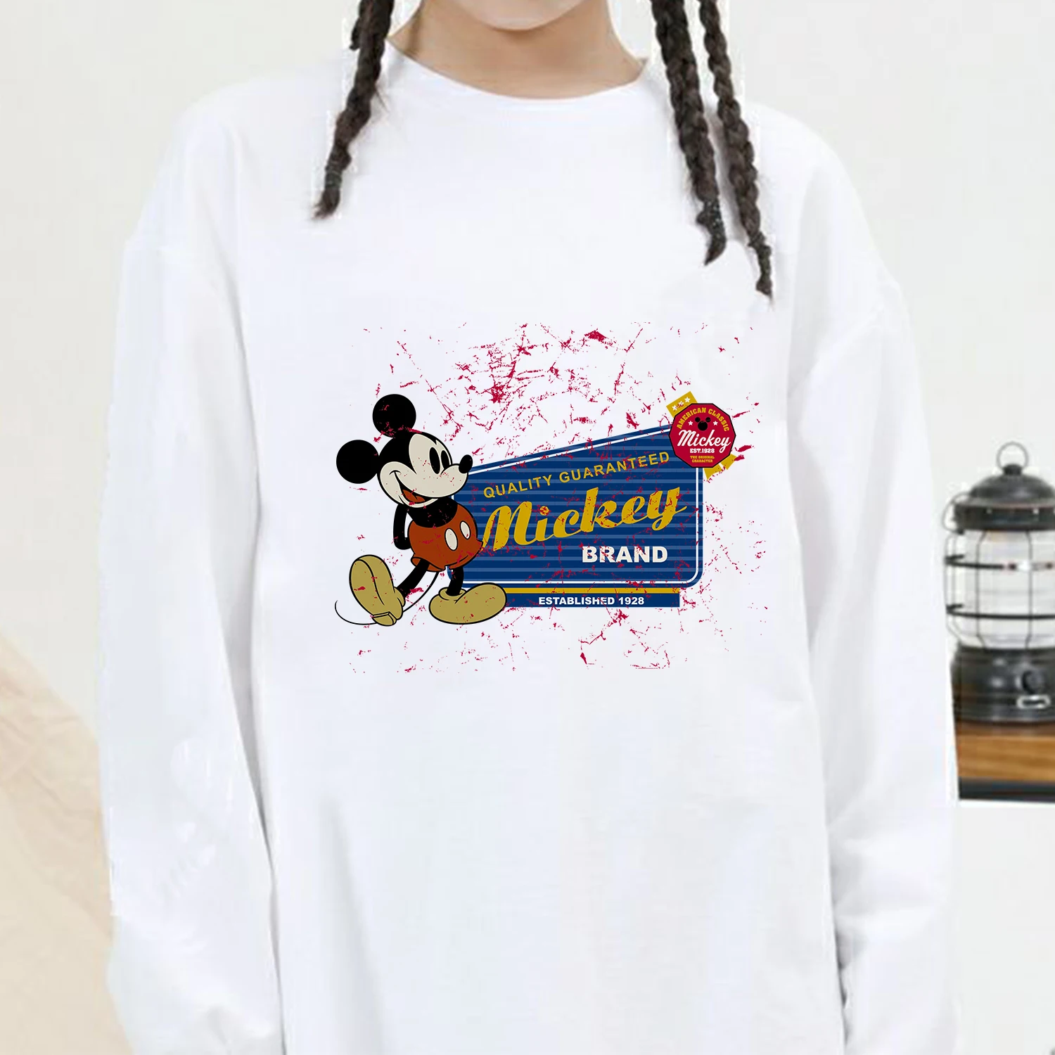 Stiker vinil gambar kartun klasik Mickey untuk baju tambalan sensitif panas transfer setrika Applique pada baju