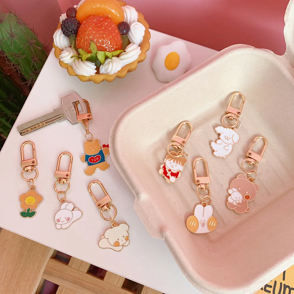 Ins Cartoon Cute Metal Key Buckle Curly Dog Rabbit Creative Key Management Children's Fun Girl Bag Decorative Key Accessories