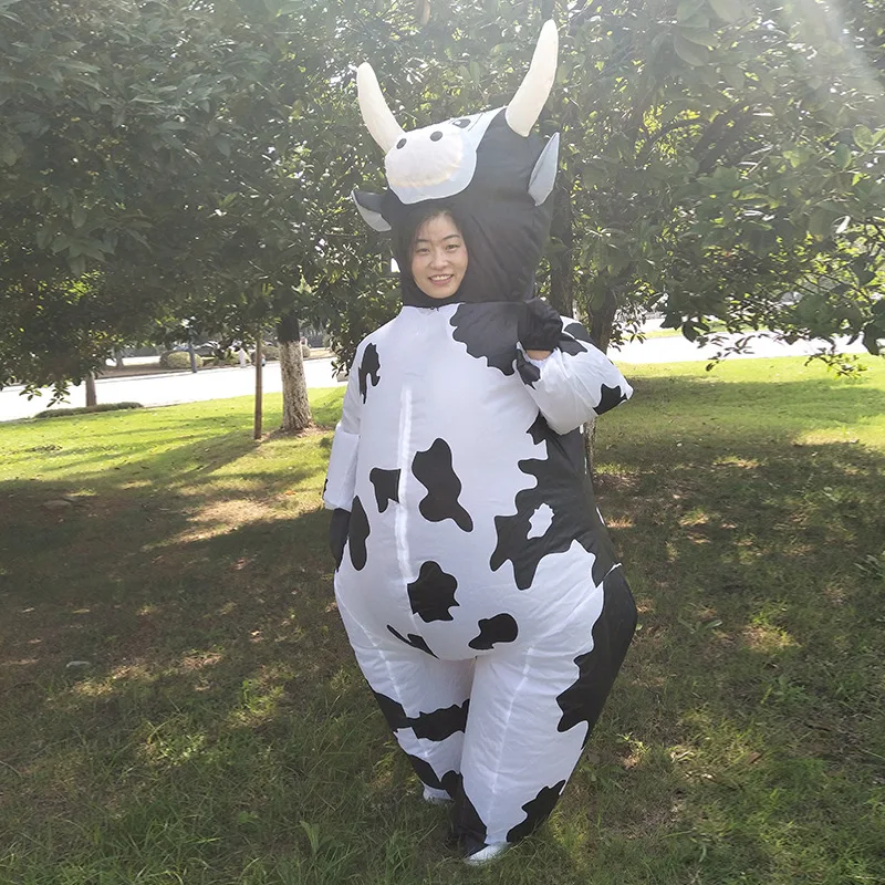 Inflatable Cow Costume For Women Man Adult Fancy Dress Air Blown Animal Mascot Cosplay Christmas Halloween Purim Party Clothes