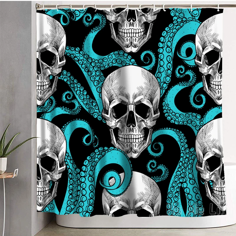 Octopus Tentacles And Skulls Shower Curtain Decor Waterproof Bathroom Decorations