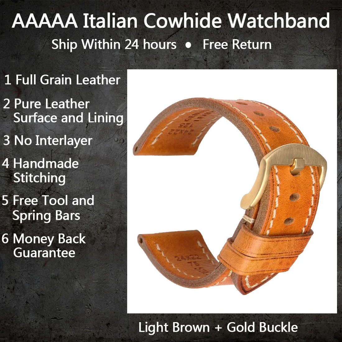 MAIKES Vollnarben-Rindslederarmband Herren Vintage Uhrenarmband Handgefertigte Accessoires für Omega Hamilton Uhrenarmband 5