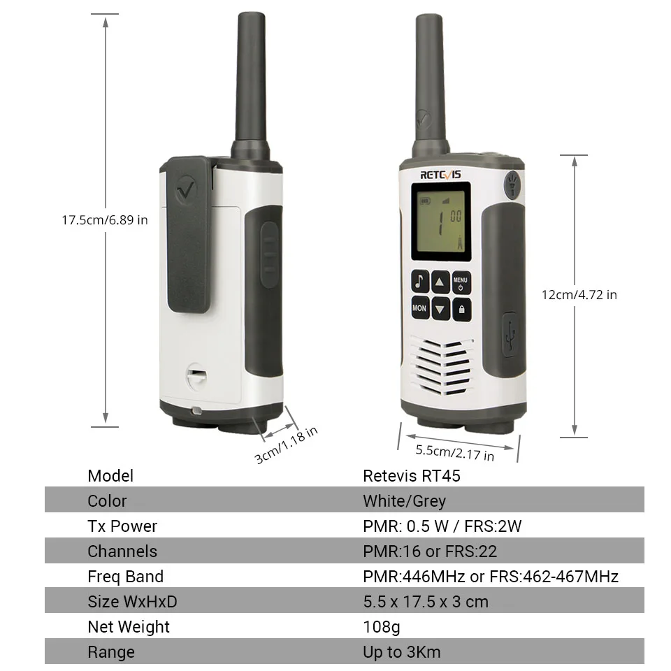 Retevis RT45P IP67 Wasserdichtes Walkie-Talkie 2 Stück Wiederaufladbares Zwei-Wege-Funkgerät PMR446 Lizenzfreies Typ-C für Camping und Wandern – Detail 30