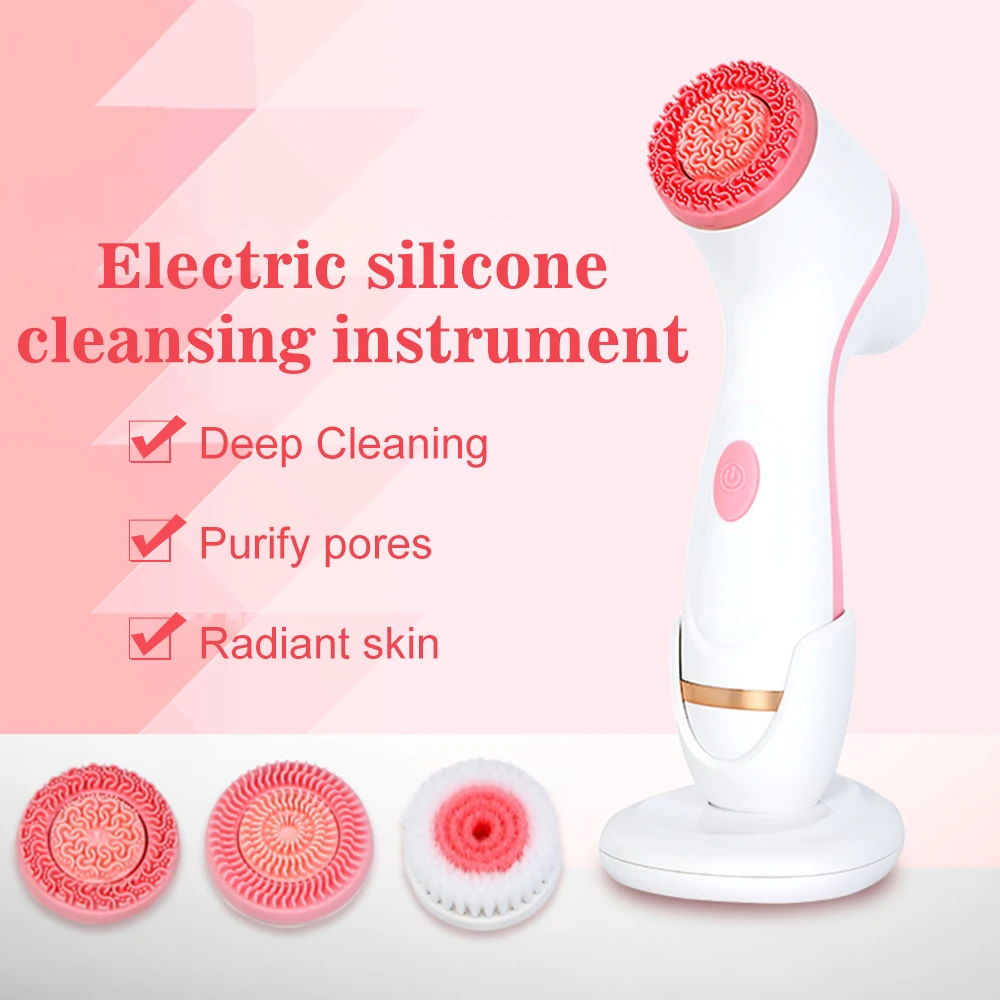 Electric Facial Cleansing Brush Pore Ceaner Skin Deep Remove Blackhead Brush 3 Heads Sonic Rotating GalvanicaSpa Massager