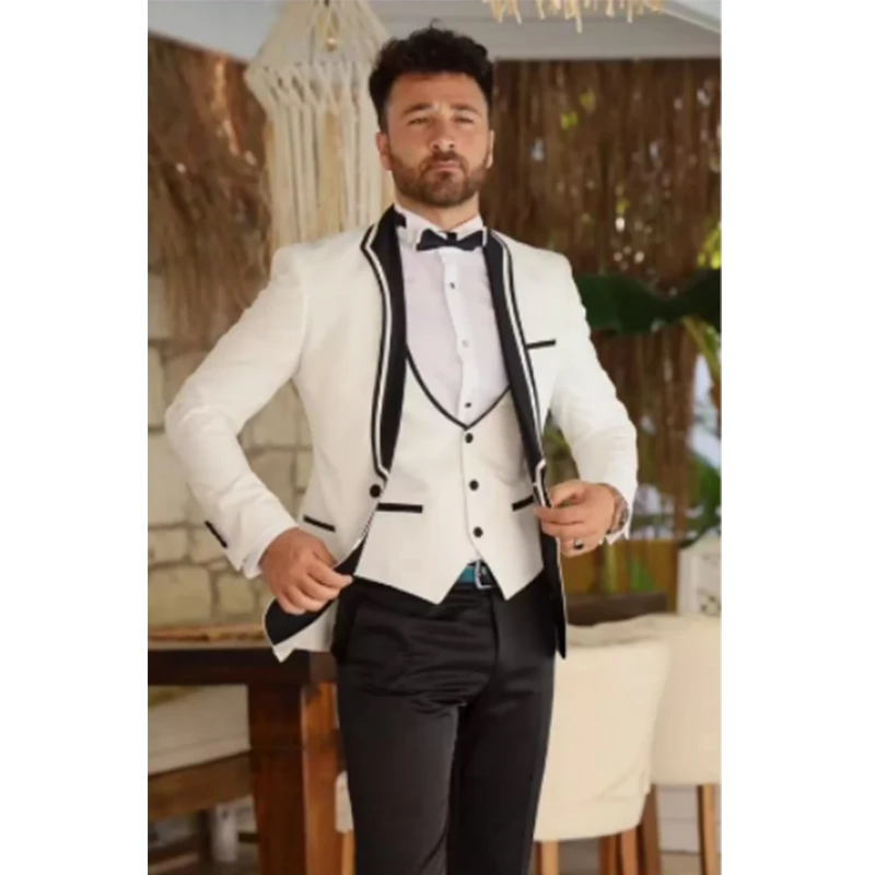 Mais recente noivo vestir moda terno vestido de baile vestido de casamento ternos de negócios ternos de festa ternos de jantar três peças (jaqueta + colete + calças)