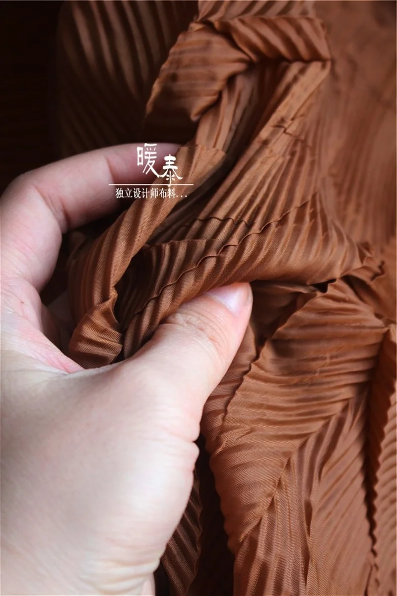 Louver Pleated Fabric Caramel Color Miyake Folds DIY Arts Painting Background Decor Skirt Dress Clothes Designer Fabric