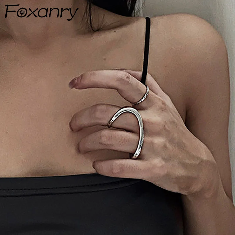 Foxanry INS Fashion Stamp Finger Rings Charm Women Irregular Simple Geometric Birthday Party Jewelry Gifts