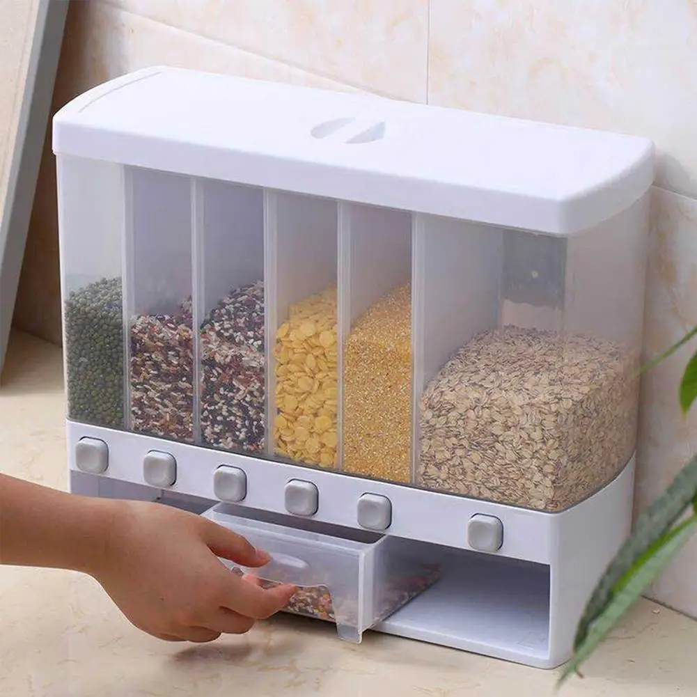 Dry Food Dispenser 6-Grid Cereal Dispensers Food Storage Container Kitchen Storage Tank Kitchen Food Container Home Using