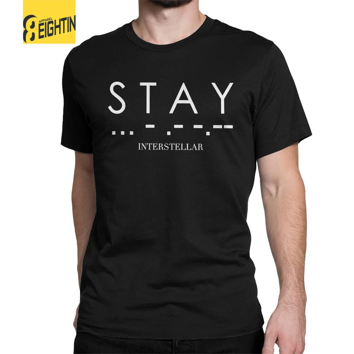 Creative Interstellar S T A Y Morse Code T-Shirt Men Round Collar 100% Cotton T Shirts Short Sleeve Tee Shirt Classic Tops