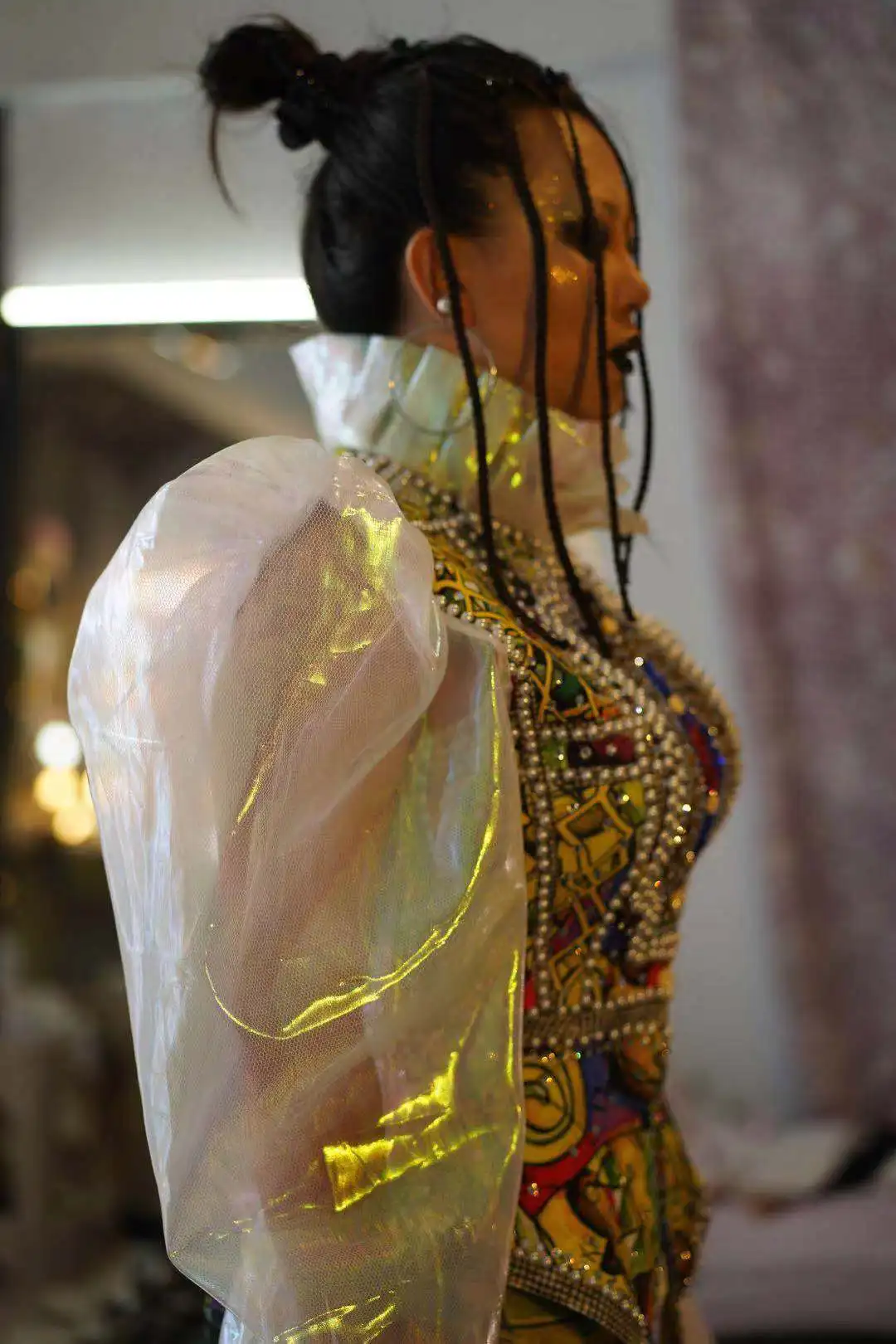 Traje de escenario Vintage Sexy con estampado de perlas, chaqueta con mangas abullonadas, pantalones cortos, traje de baile, Bar, club nocturno, cantante, bailarina, ropa de actuación