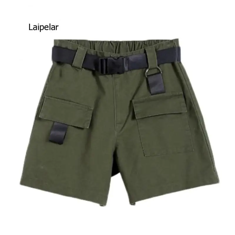 Frauen Sommer Shorts mit Gürtel 2021 Mode Casual Straße Tragen Fracht Feminino Armee Grün Femme