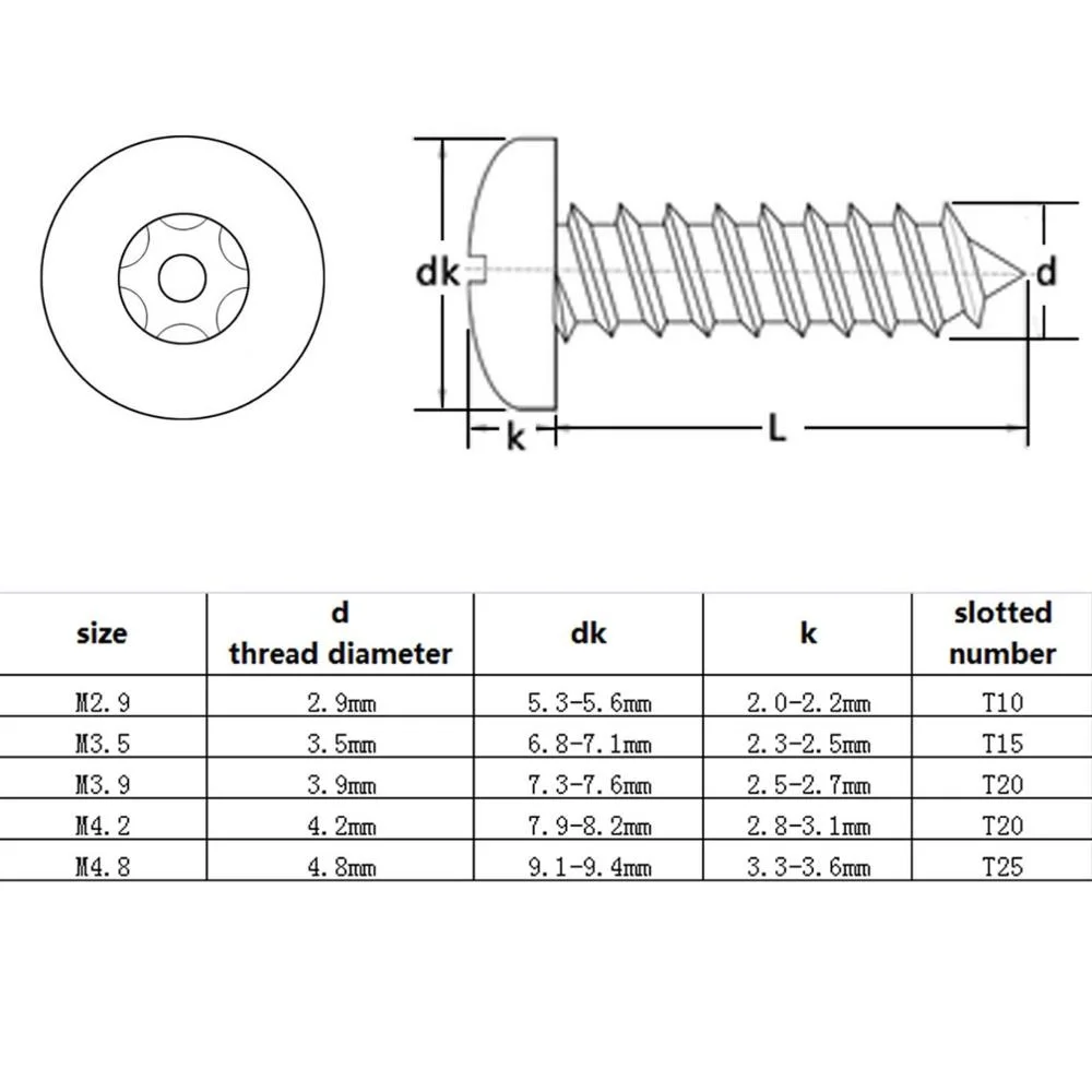 20X M2.9 M3.5 M3.9 M4.2 M4.8M6.3 304 A2-70Stainless Steel Six Lobe Torx Pan Round Head with Pin Security Self-tapping Wood Screw