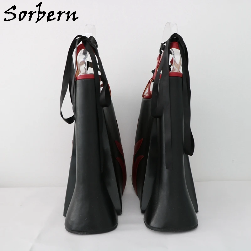 Sorbern Sorbern Wine Red Flames Women Sandals Thick Wedges Wide Sole Display Shoes for Drag Queen Slingback Custom Colors