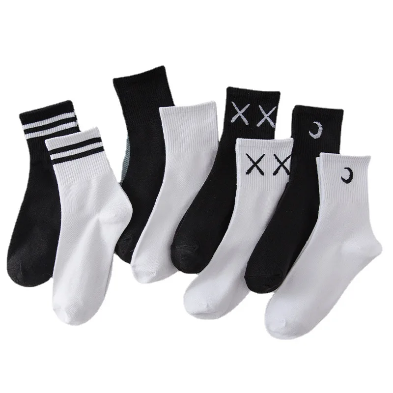 Striped Soild Colors Cotton Unisex Socks Streetwear Harajuku Black White Couples Skateboard Knitted Casual Sports Fashion Socks