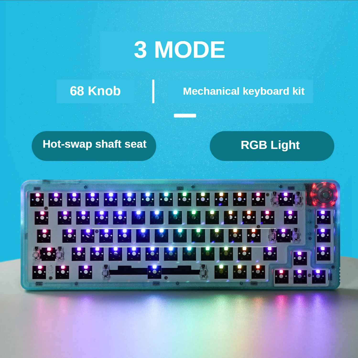 

Hot Swap DIY Kit Customized Three-mode Wireless Knob 680RGB Mechanical Keyboard Kit Bluetooth5.0 2.4G Hot-swappable Music Rhythm