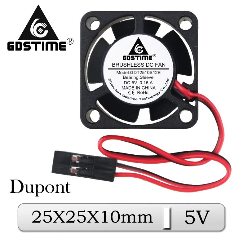 

5 Pcs Gdstime Micro Radiator 25x25x10mm 25mm 5V DC Dupont Brushless Cooling Fan 25x10mm 2.5cm Minor Cooler Fan