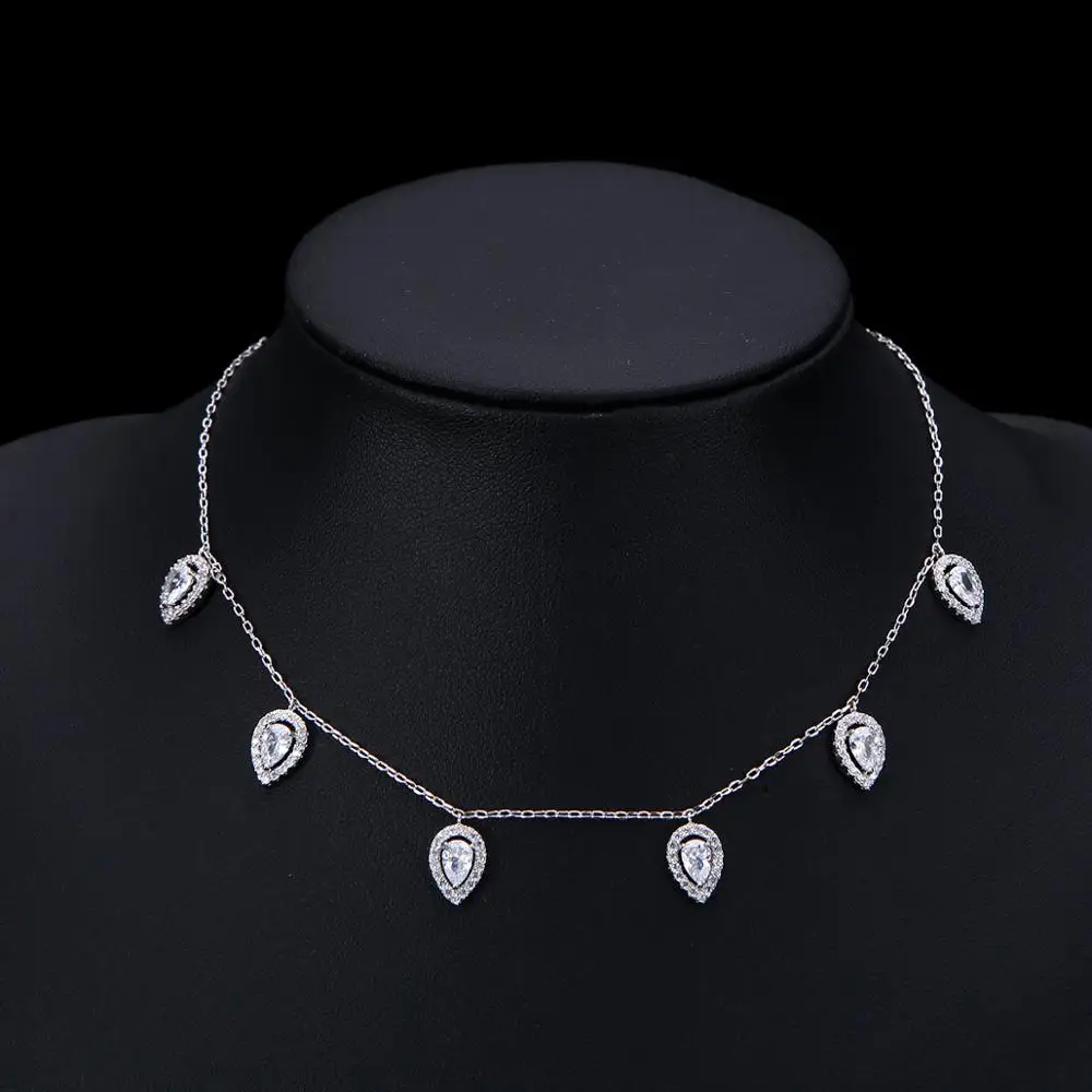 Trendy Wedding Water Drop Necklace Earrings For Women Accessories Full Cubic Zirconia Bridal Jewelry Sets Mujer Moda D1443
