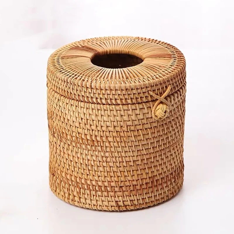 unique decorative funny Round Roll Paper Rattan tissue napkin box holder case toilet paper dispenser home car Tissue Canister