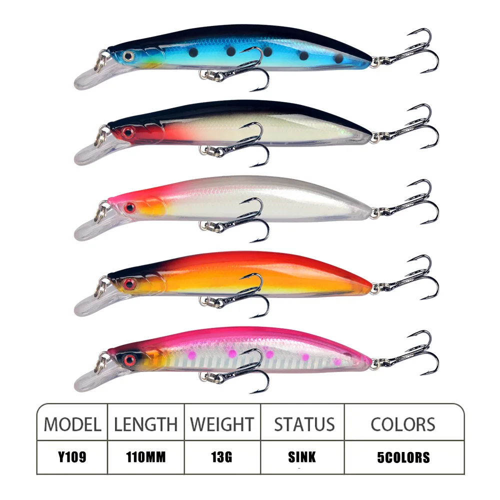 11cm 13g Hot Model Fishing Lures Hard Bait 5color for Choose Sinking Minnow Quality Professional Minnow Depth0-2.5m