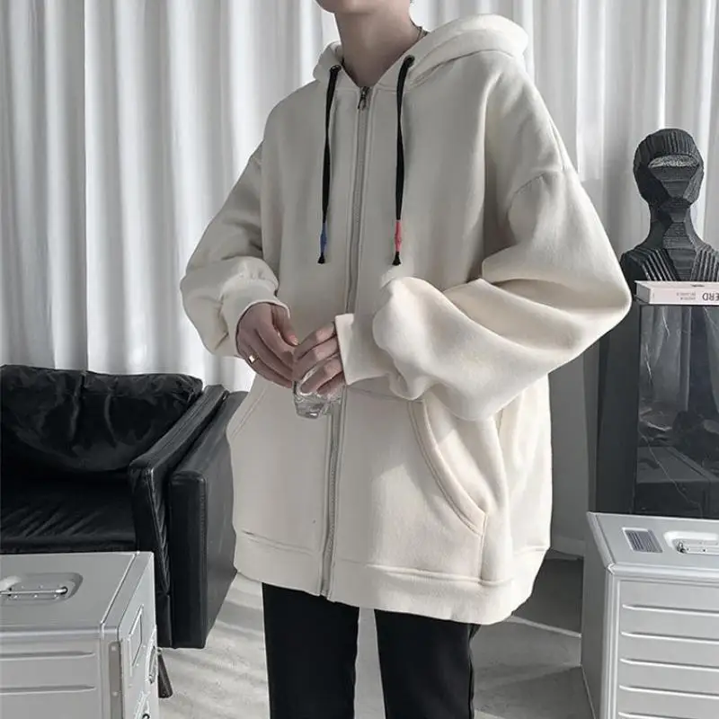 Xanh Dương Khoác Hoodie Nữ Áo Mùa Xuân, Mùa Thu Dây Kéo Phối Túi Trùm Đầu Mới Rời Màu Áo Khoác Xu Hướng Đẹp Trai Nam Cao Cấp