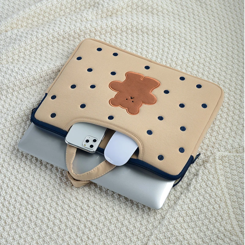 Cute Bear Laptop Bag Sleeve Handbag for Women Girls 11 12 13.6 14 15.6 Inch 2022 Portable Computer Sleeve Case for Macbook Ipad