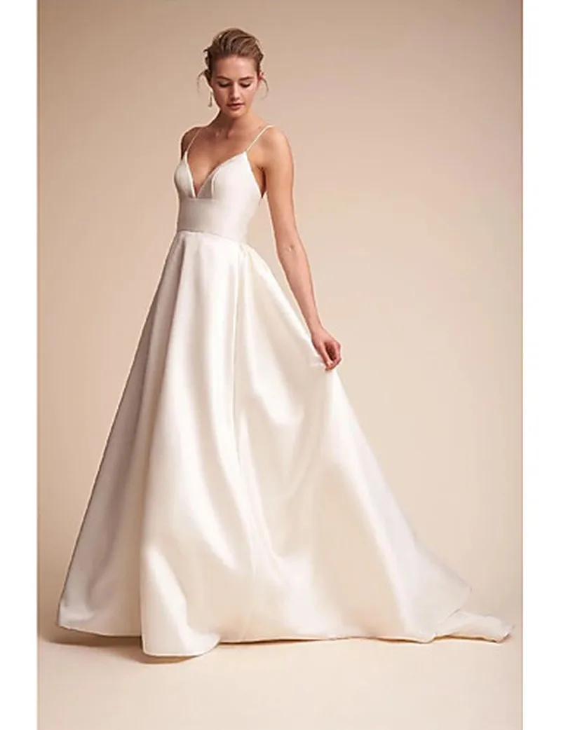 

Simple Wedding Dresses Sexy Backless Sling A-Line Bridal Gowns Bride Dress Vestidos De Novia Modest Dress for Women