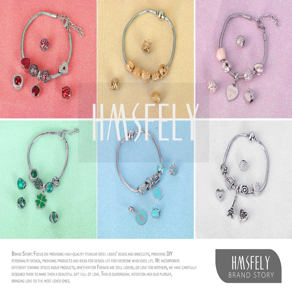 HMSFELY Stainless Steel Charm Eiffel Tower Bracelets Beaded Chain For women Fit Snake Chain Fine Bracelet DIY Jewelry Gift