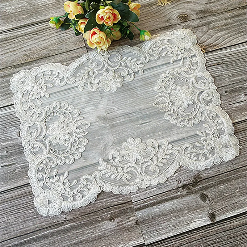 European Classical White Lace Embroidered Rectangular Fruit Dessert Coffee Table Coaster Tea Mat Jewelry Box Antique Cover Cloth