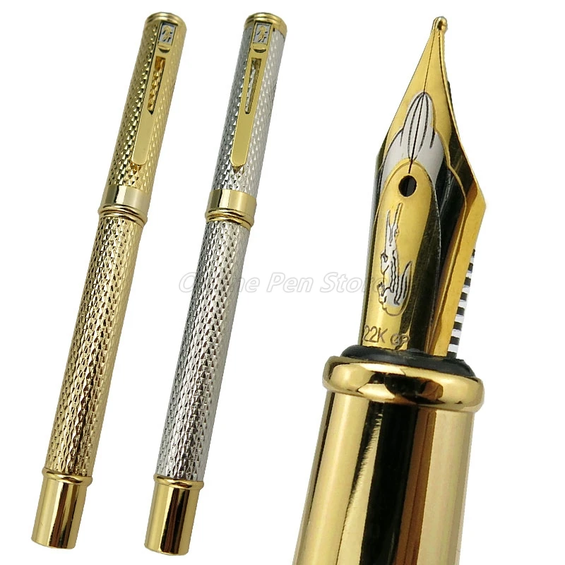 Crocodile 218 Metal Gold/Silver Mesh Barrel Clip Medium Nib Fountain Pen Office School Writing Gift Pen Accessory