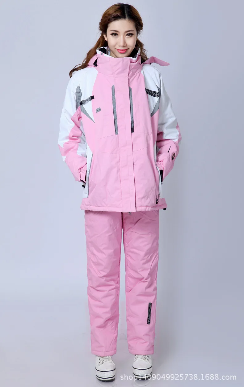 Women's Winter Snow Suit Snowboarding Set Skiing Waterproof Windproof Snow Coat Jackets and Strap Pants