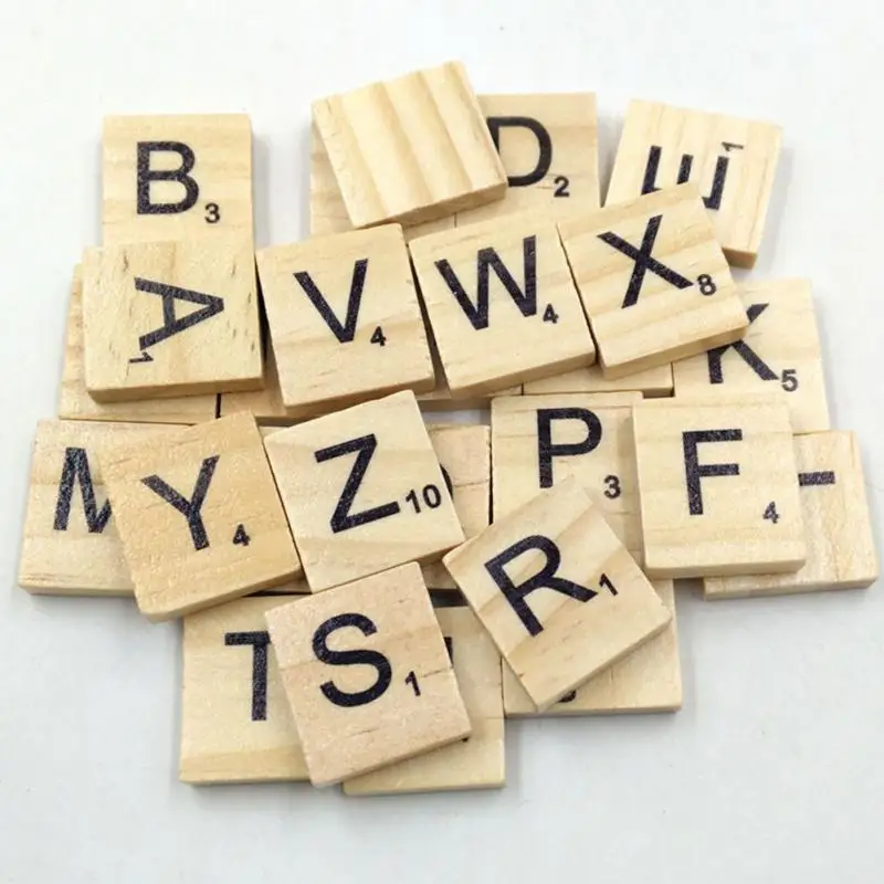 100Pcs Alphabet Tile Complete Wooden Number Scrapbooking Handcraft Word Name Tage Letter Set