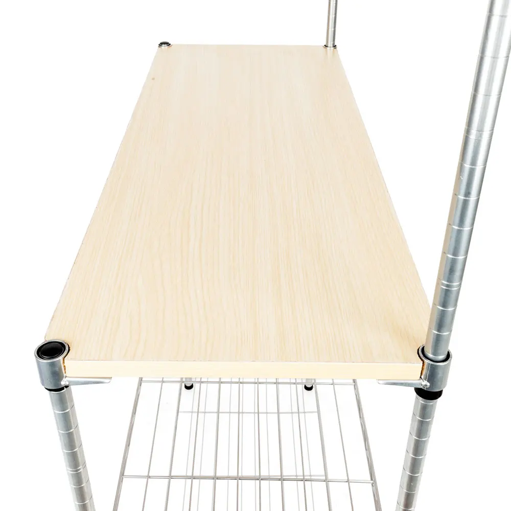 Rak 4 Tingkat Powder Coating Baker 'S Rak Microwave Oven Rak dengan Papan MDF & 6Pcs Gelombang Rod perak [US-W]