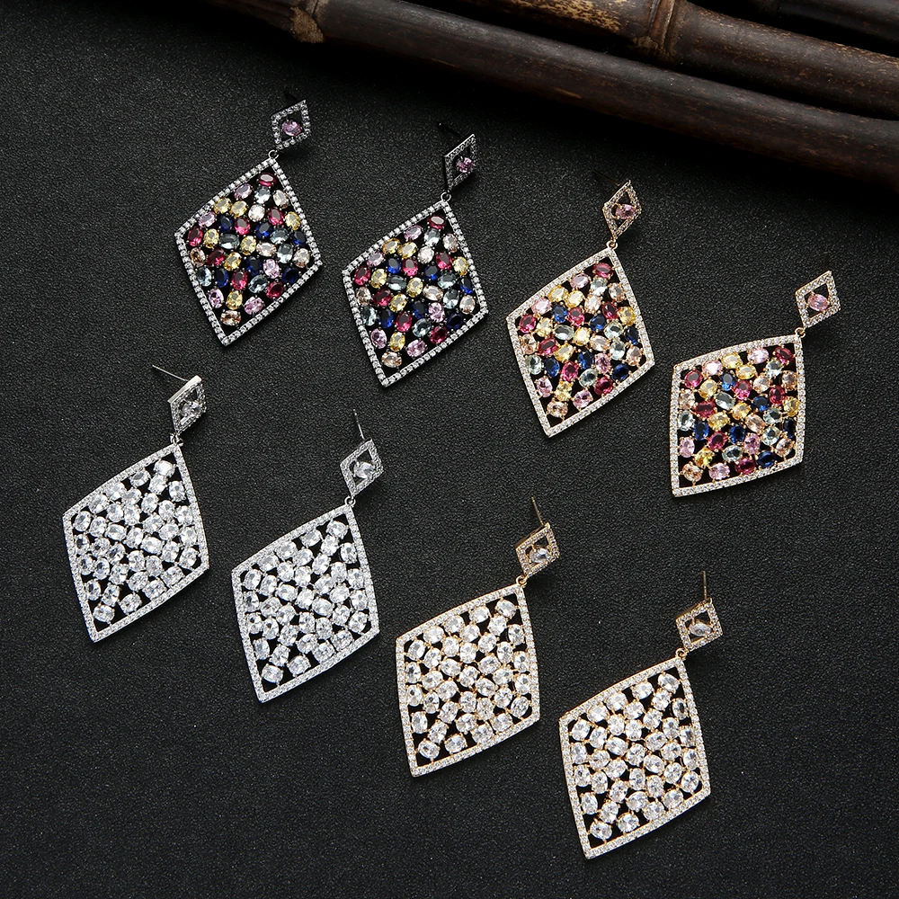 

Супер роскошные массивные серьги-капли с кубическим цирконием 57 мм для женщин, большие серьги DUBAI для невесты, ювелирные аксессуары E9517