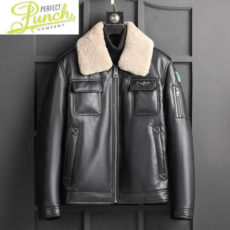 

Sheepskin Genuine Leather Jacket Men Real Wool Fur Collar Clothes Winter 20% White Duck Down Jackets Ropa Hombre LXR224