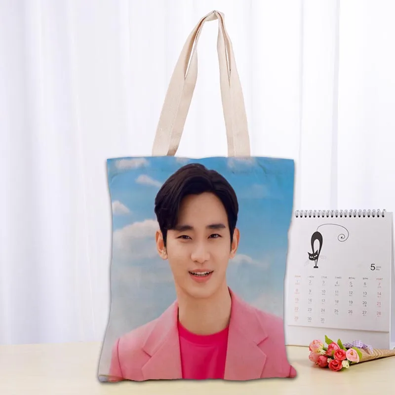 Nice Kim Soo Hyun Tote Bag Canvas Cloth Shoulder Shopper Bags For Women Eco pieghevole riutilizzabile Shopping Bags 0719