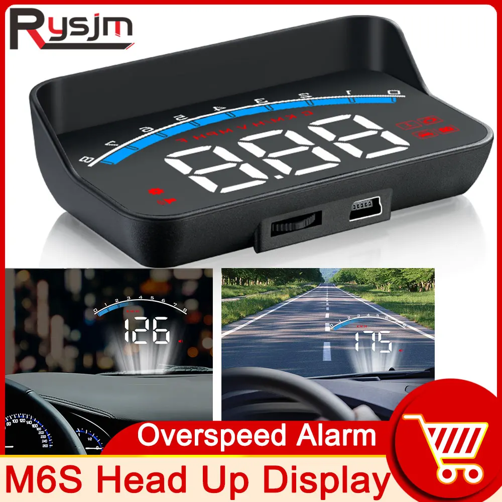 

M6S Head Up Display Auto Electronics KM/h MPH OBD HUD Car Overspeed Security Alarm Windshield Projector Display Car RPM Meter