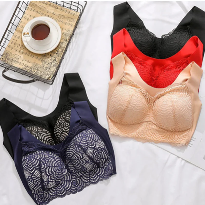 

Push Up Padded Bras for Women Seamless Lace Plus Size Bra Gather Comfortable Brassiere C D Cup Ultrathin Wireless Soutien Gorge