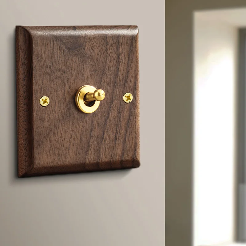 Avoir Black Walnut Toggle Switch 1-4 Gang 2 Way Usb Wall Power Socket Solid Wood Panel LED Lighting Dimmer Switch Use For Home