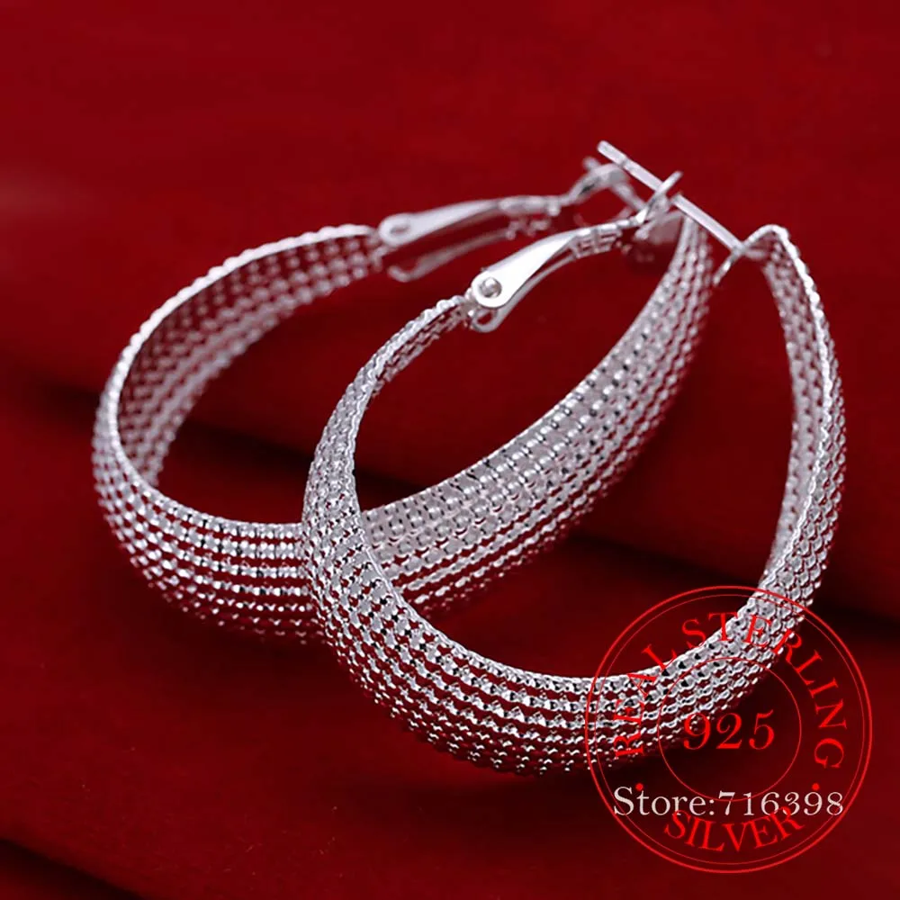 100% Real 925 Sterling Silver Hoop Earrings For Women Wedding Gift Fine Europe Jewelry Christmas Gift Hot Sale Engagement Party