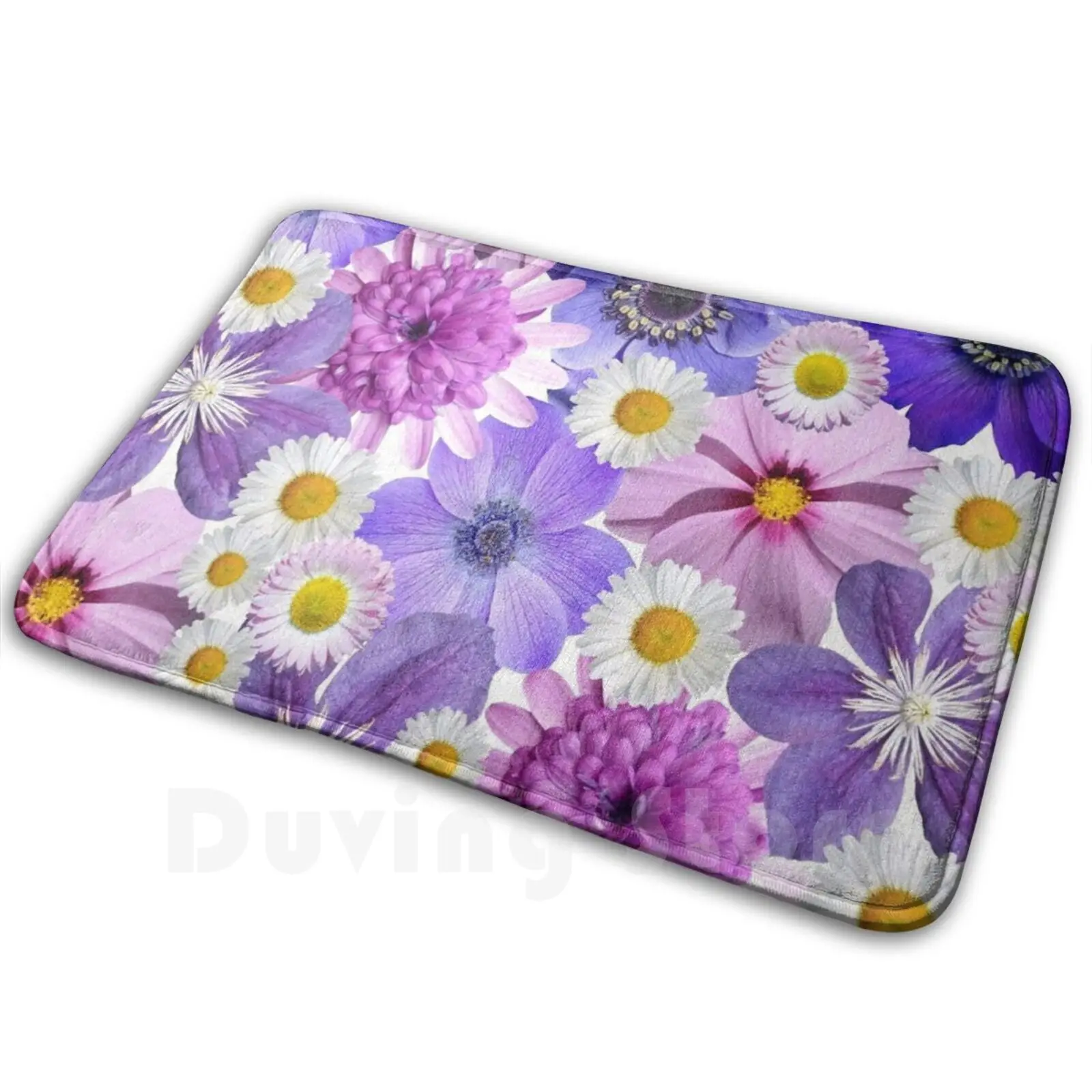 Friendly , Cheerful , Purple And White Burst Of Flowers Carpet 986 Carpet Fashion Cool Cute Trendy