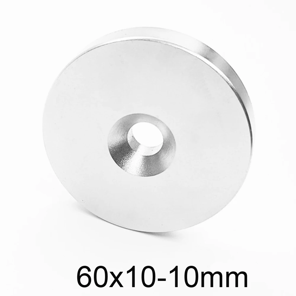 1/2PCS 60x10-10 mm Countersunk Big Round Strong Magnet 60*10 Hole 10mm Permanent Neodymium Magnet Disc 60x10-10mm N35 60*10-10