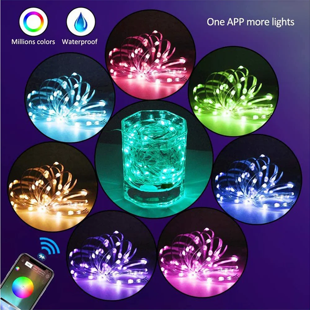 USB Christmas Tree Led String Lights with Phone Smart Bluetooth App Remote Control Christmas Home Decor Garland Fairy Lights