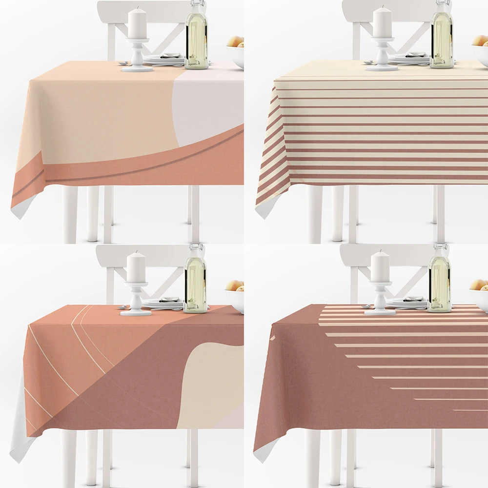 Orange Rectangular Table Tablecloth, Sunset Geometric Abstract Cover for Home Kitchen Waterproof, Anti-stain, Dining Table Decor