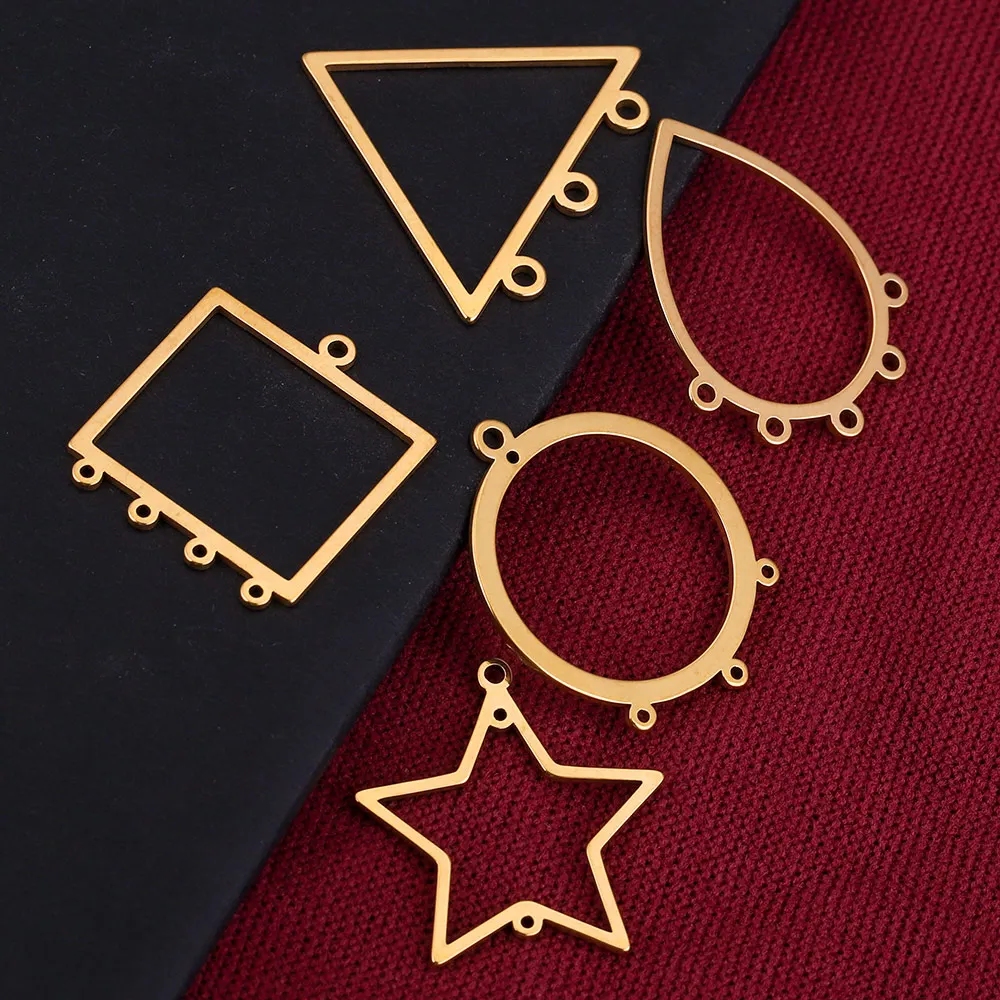 10pcs Lot Gold Stainless Steel Geometry Earrings Making Supplies Bezel Earring Charms Connectors for Diy Jewelry Findings Bulk