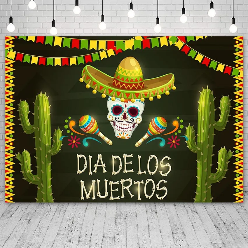 Avezano Mexican Party Backdrop Dia DE Los Muertos Day of The Dead Dress-up Banners Decoration Cactus Photography Background Prop