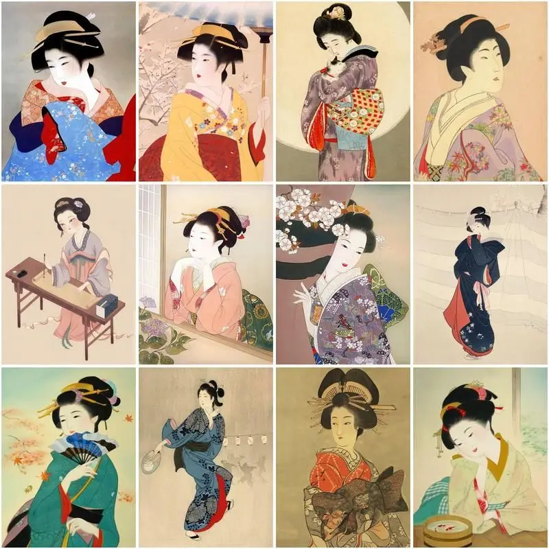 

GATYZTORY Painting By Numbers Ancient Japanese Women Drawing On Canvas Handpainted Diy Figure Gift Paint By Number Home Decor